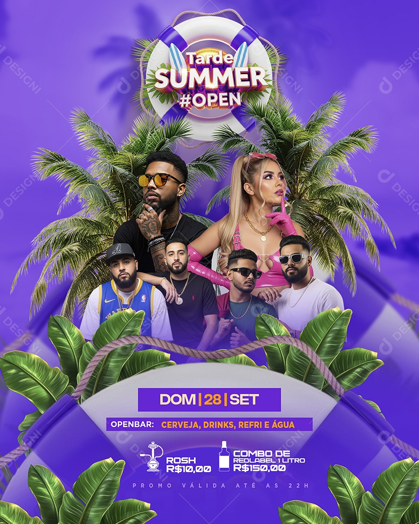 Flyer Tarde Summer Open Feed Social Media PSD Editável