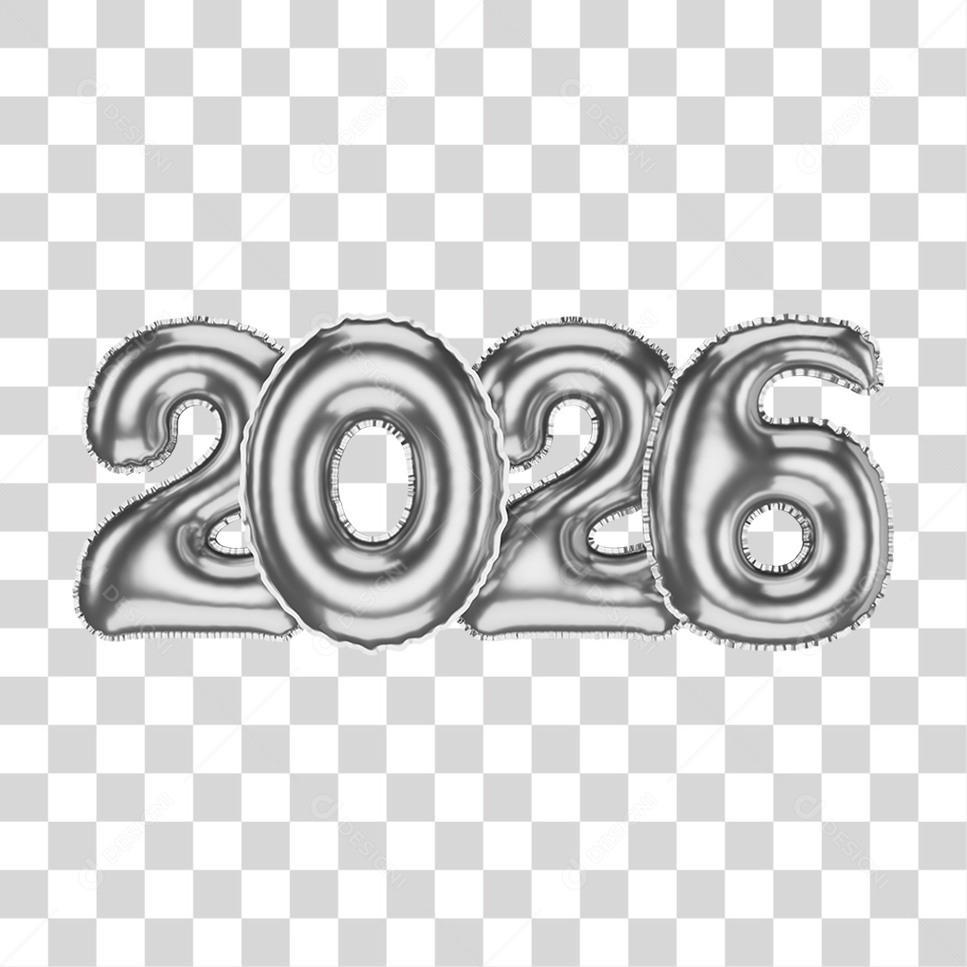Balões Prateado de 2026 PNG Transparente