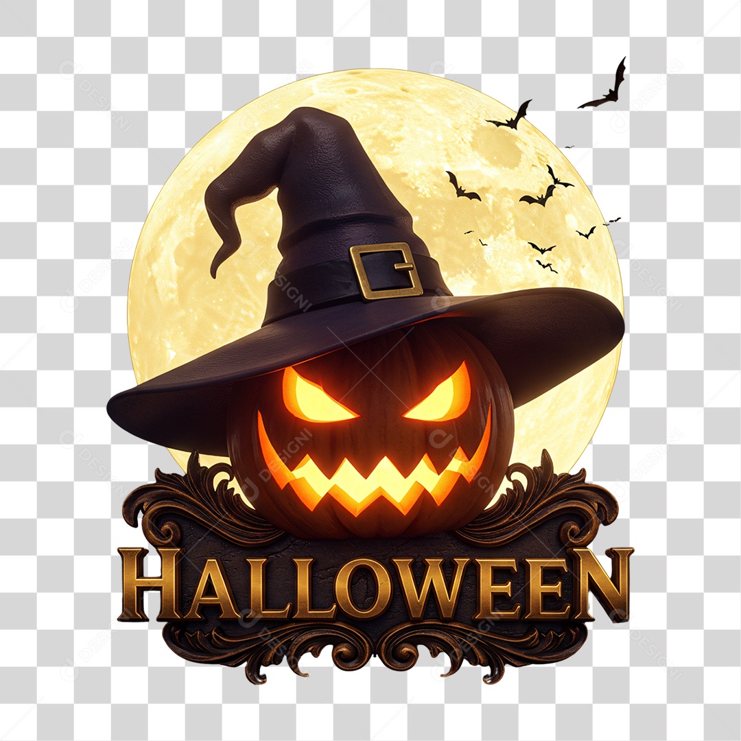 Selo 3D Halloween Abóbora PNG Transparente