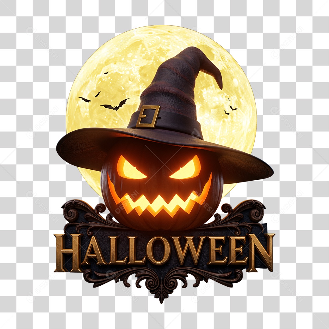Selo 3D Halloween Abóbora PNG Transparente