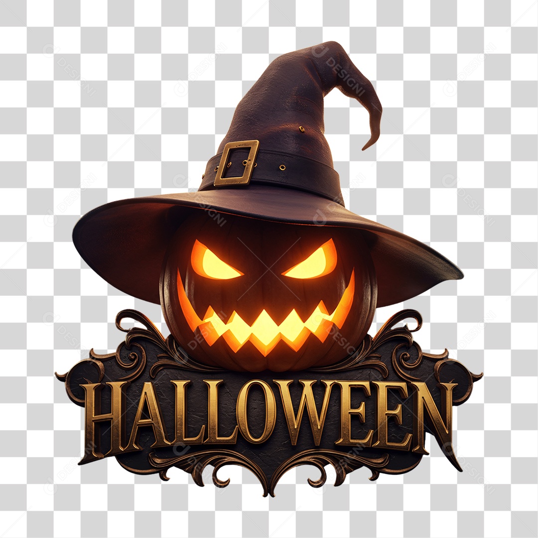 Selo 3D Halloween Abóbora PNG Transparente
