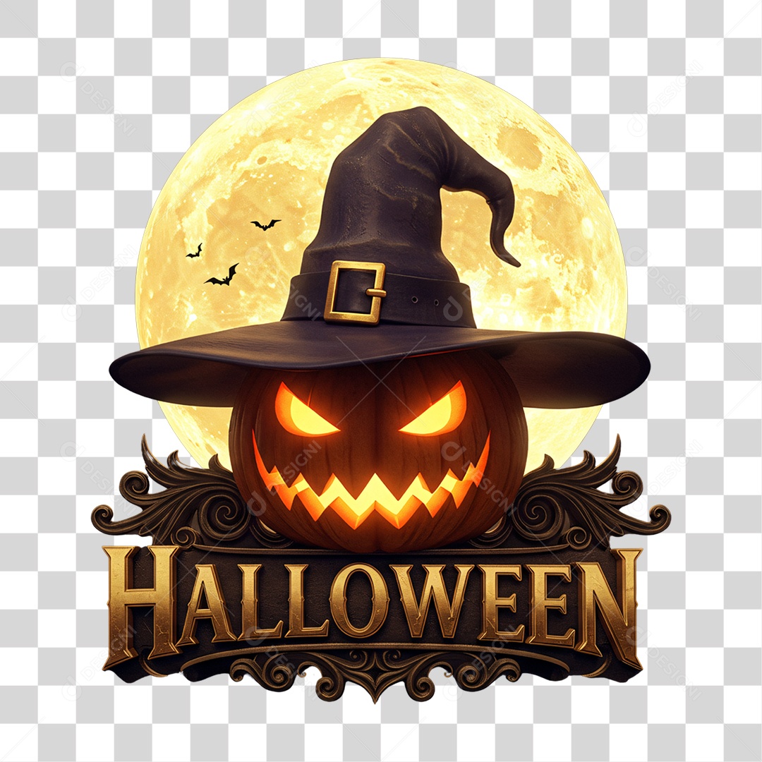Selo 3D Halloween Abóbora PNG Transparente
