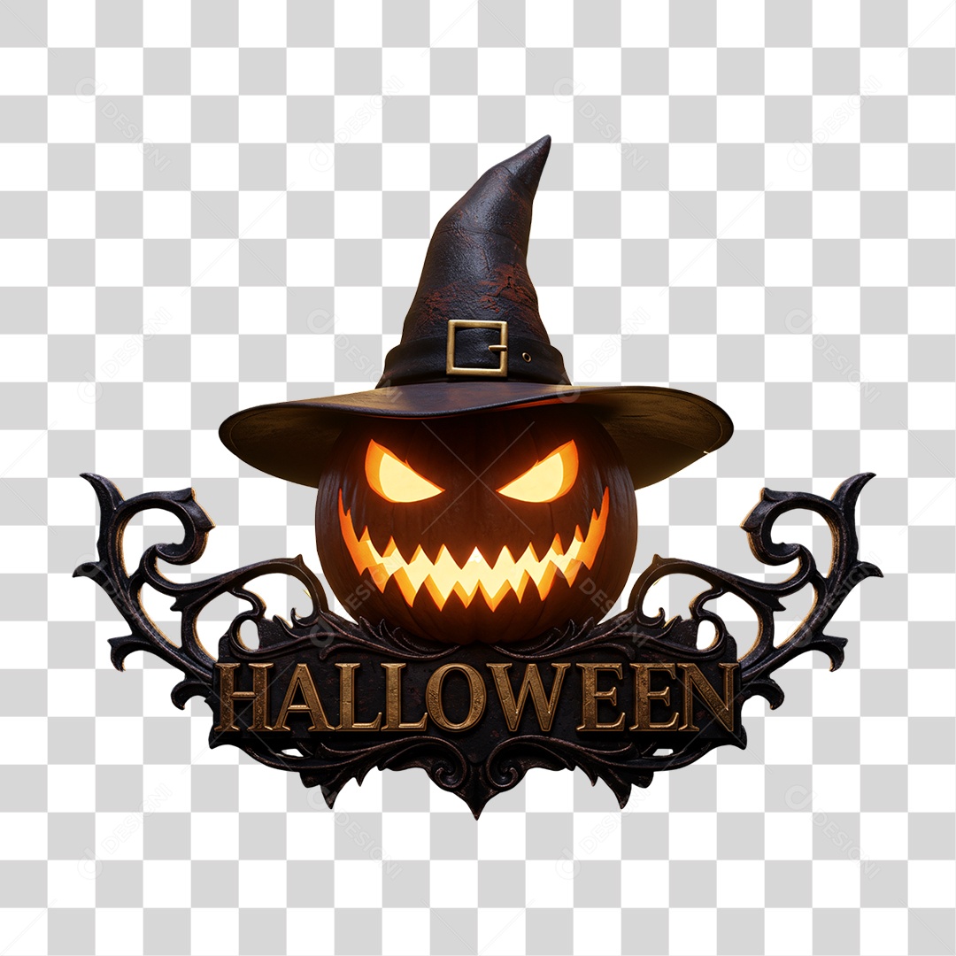 Selo 3D Halloween Abóbora PNG Transparente