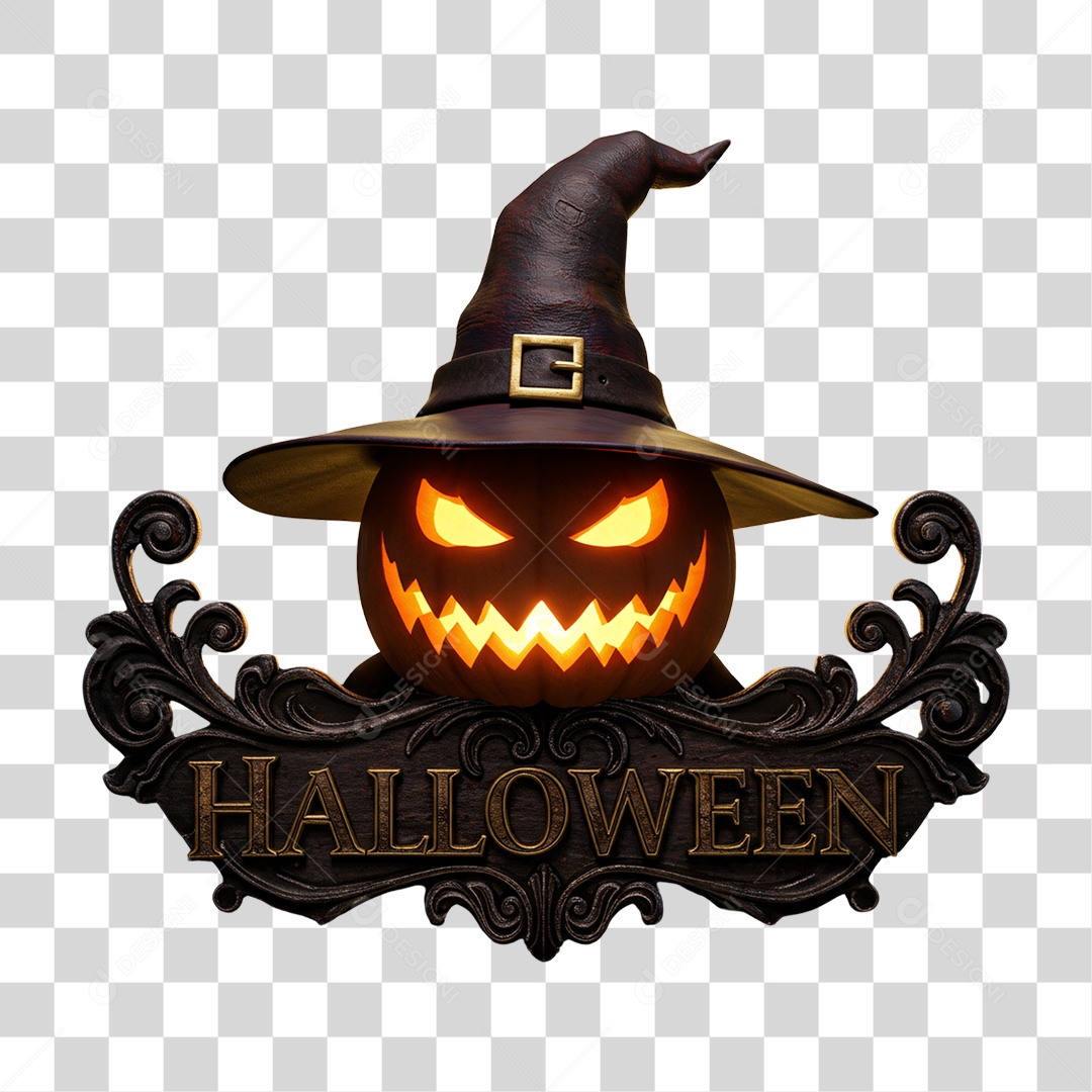 Selo 3D Halloween Abóbora PNG Transparente