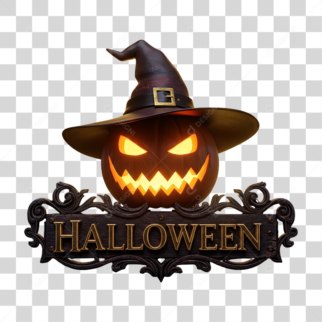 Selo 3D Halloween Abóbora PNG Transparente
