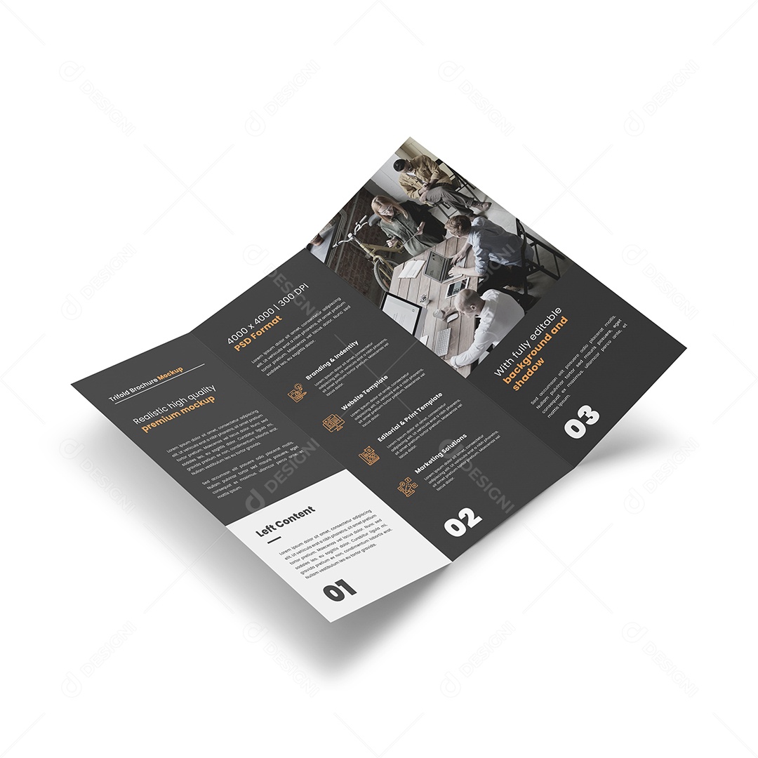 Folhetos de Três Dobras Mockup PSD Editável