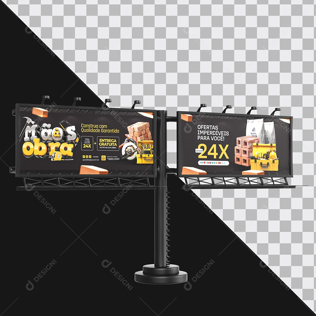 Mockup de Outdoor Duplo Mãos à Obra Material de Construção PSD Editável