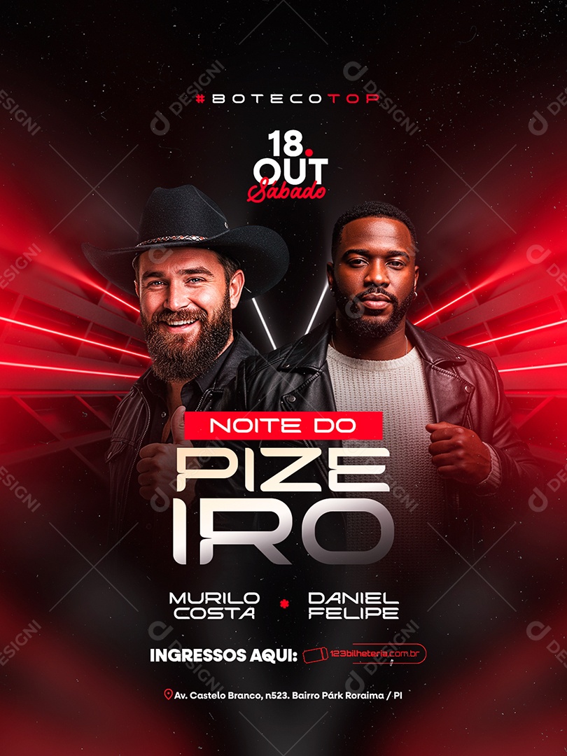 Flyer Noite do Pizeiro Social Media PSD Editável