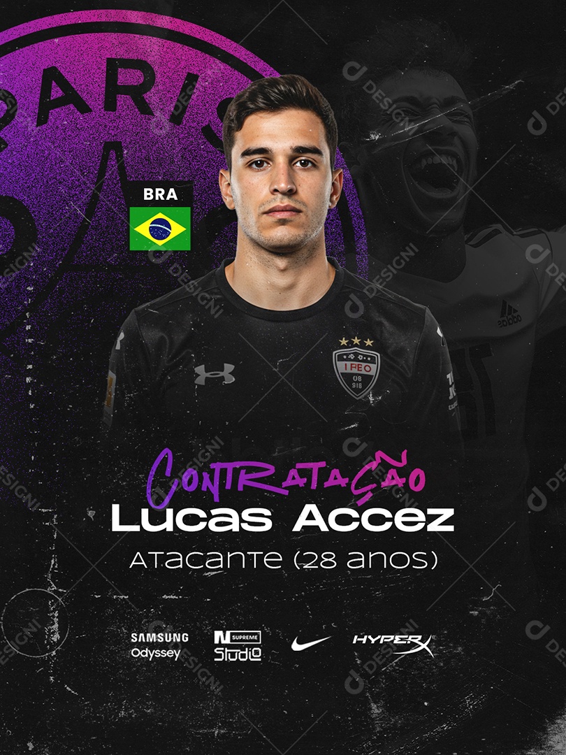 Transferência Contratação Jogador Lucas Accez Atacante Social Media PSD Editável