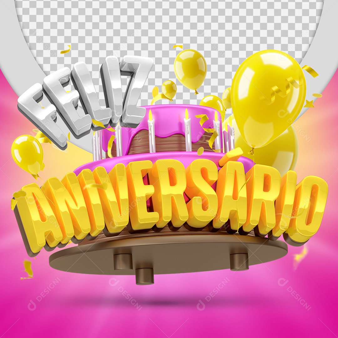 Feliz Aniversário Selo 3D para Composição PSD