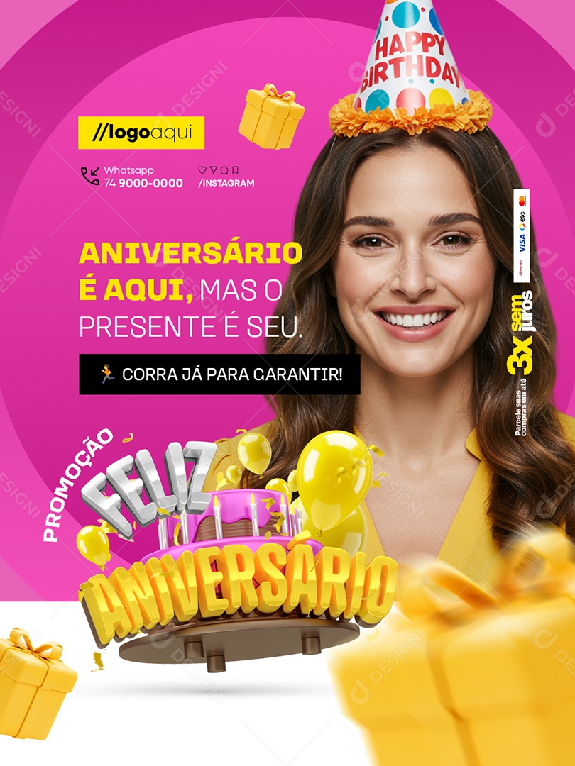 Promoção Feliz Aniversário Loja de Eletrodomésticos Corra Já para Garantir Social Media PSD Editável