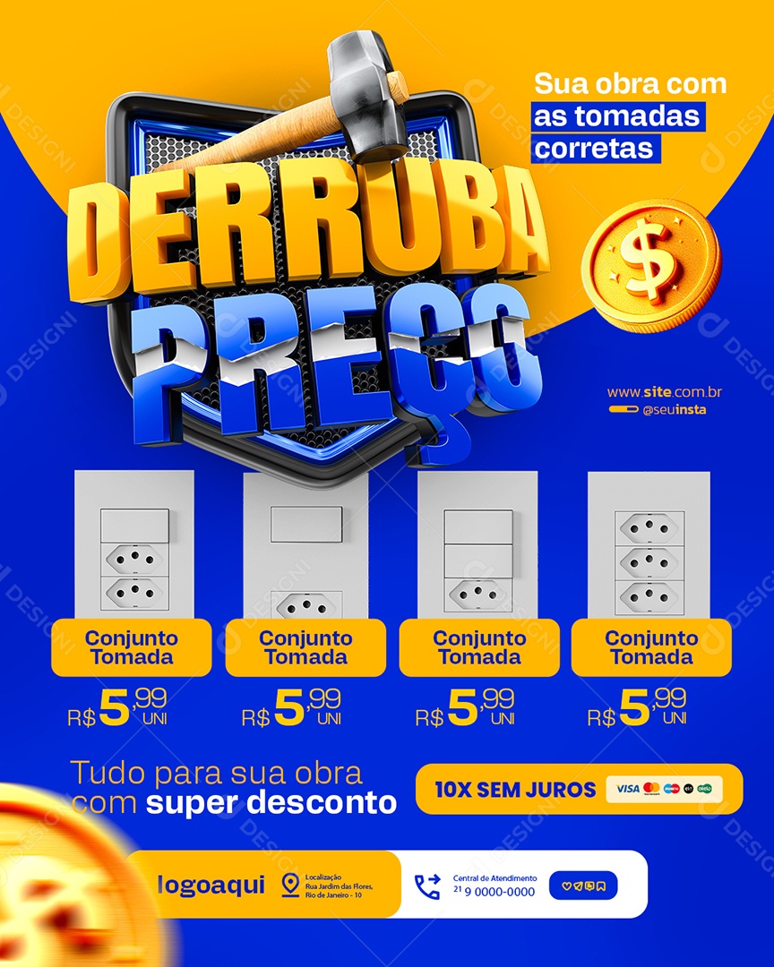 Derruba Preço Material de Construção Conjuntos de Tomadas Social Media PSD Editável