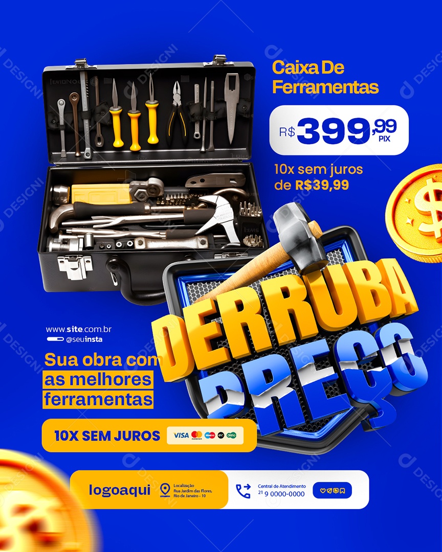 Derruba Preço Material de Construção Caixa de Ferramentas Social Media PSD Editável