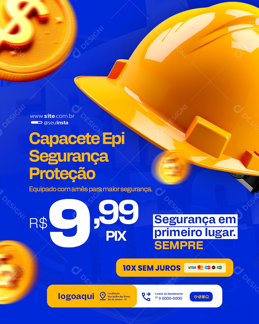 Derruba Preço Material de Construção Capacete Epi Segurança Proteção Social Media PSD Editável