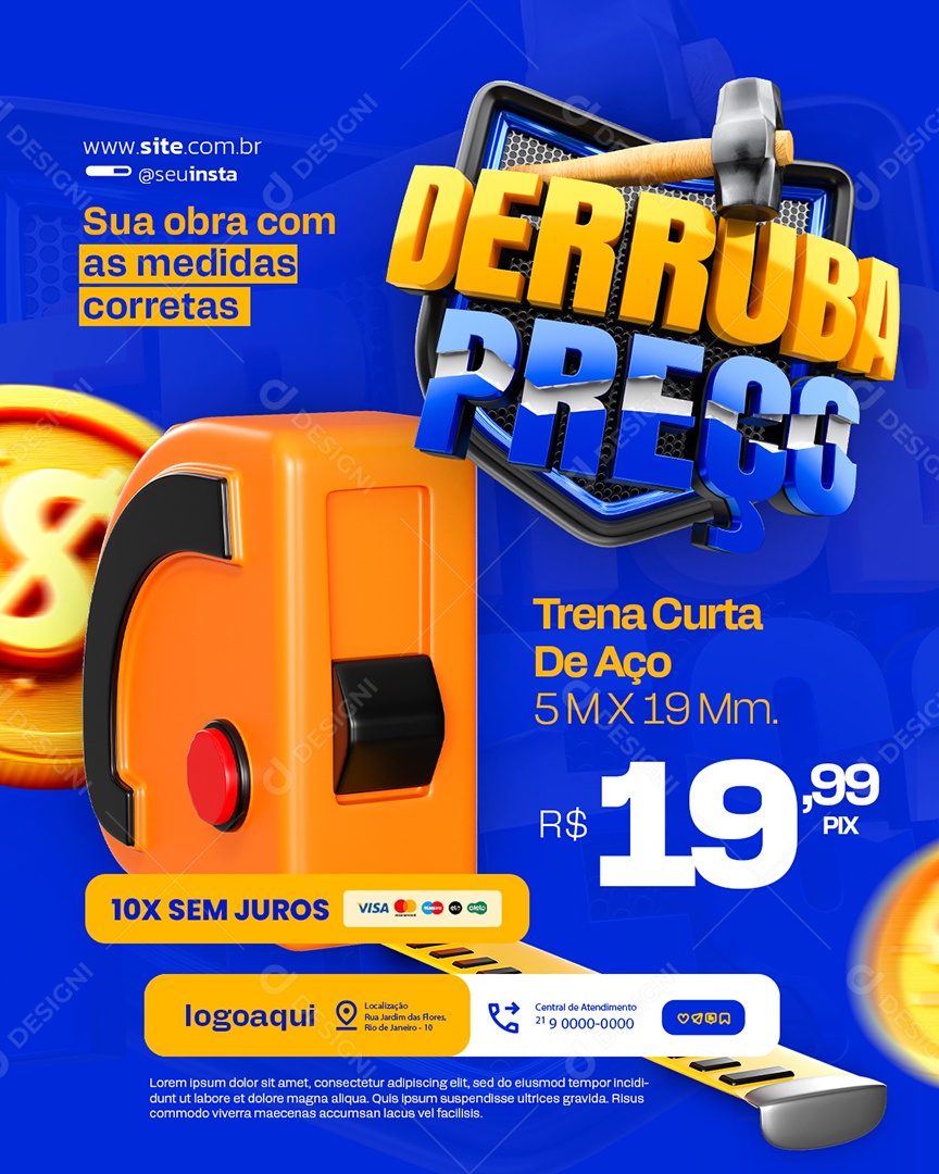 Derruba Preço Material de Construção Trena Curta de Aço Social Media PSD Editável