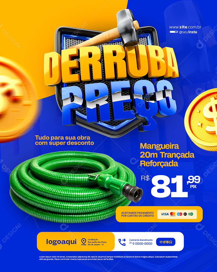 Derruba Preço Material de Construção Mangueira Social Media PSD Editável