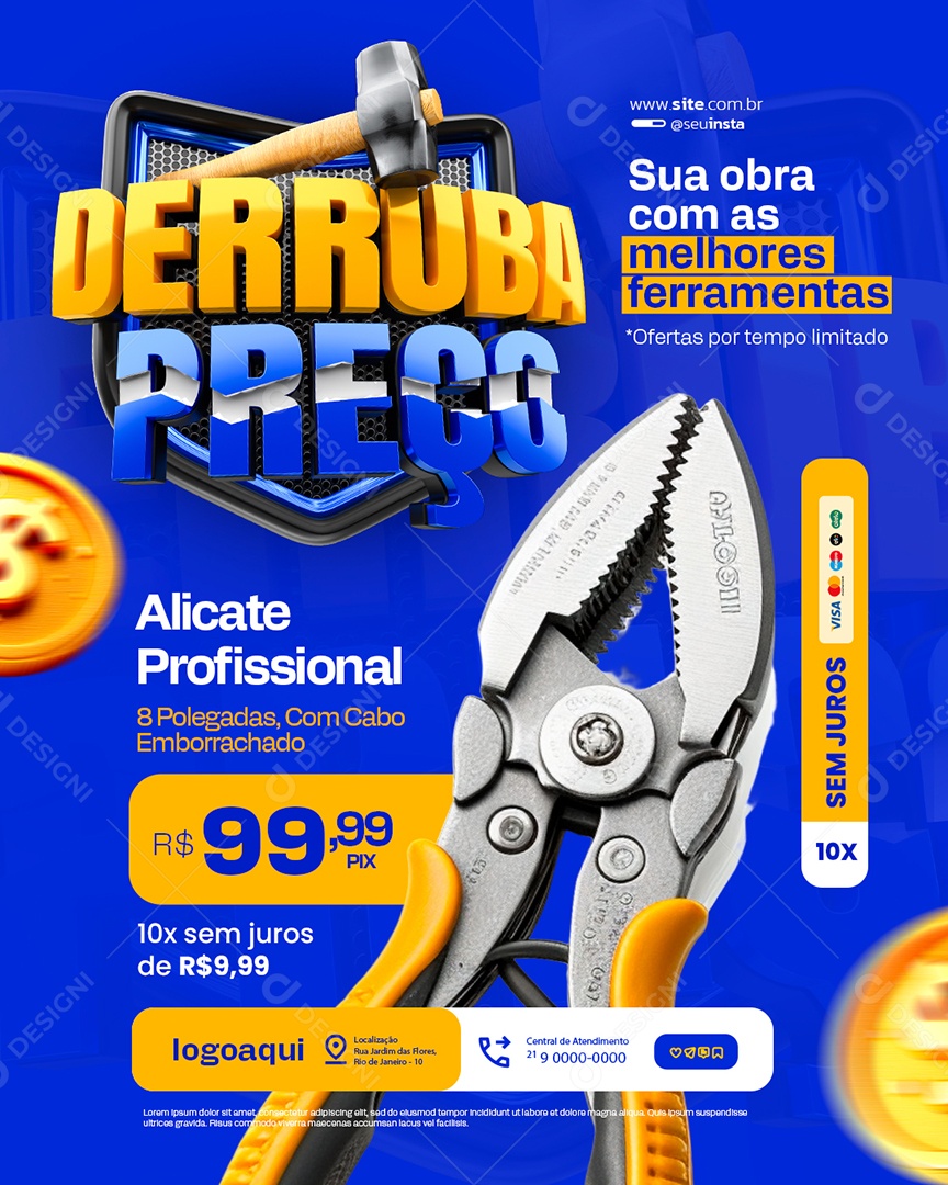Derruba Preço Material de Construção Alicate Profissional Social Media PSD Editável