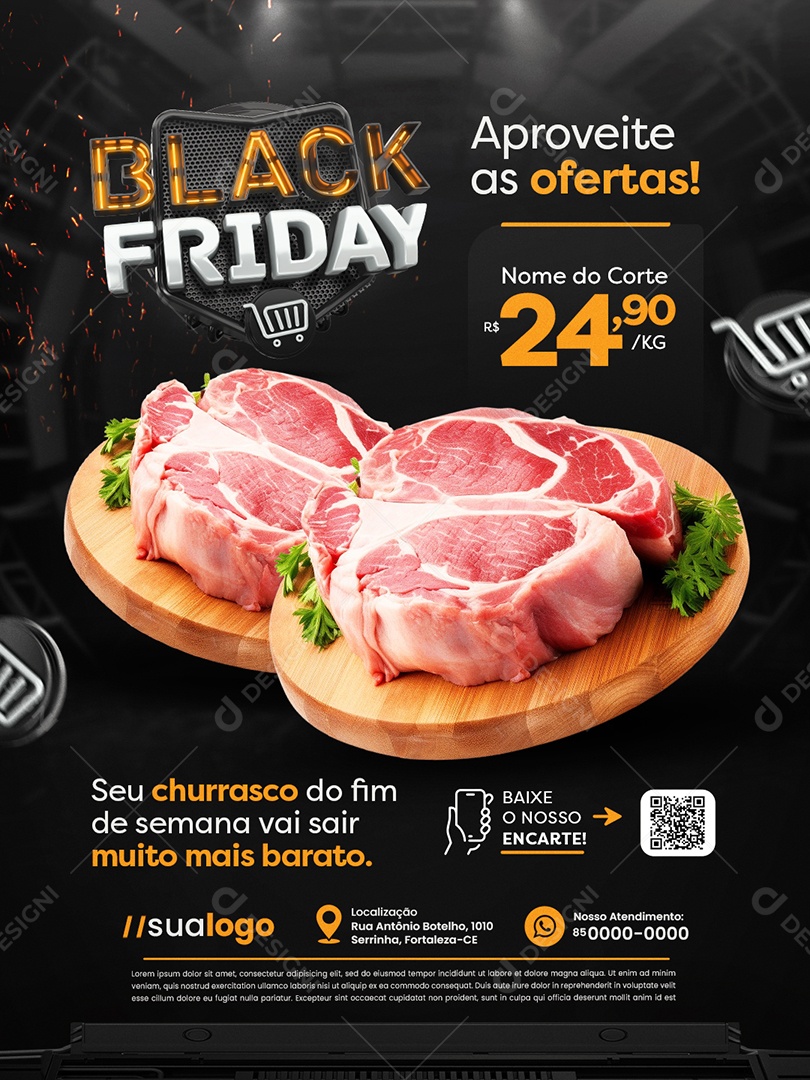 Black Friday Supermercado Aproveite as Ofertas Churrasco Açougue Social Media PSD Editável