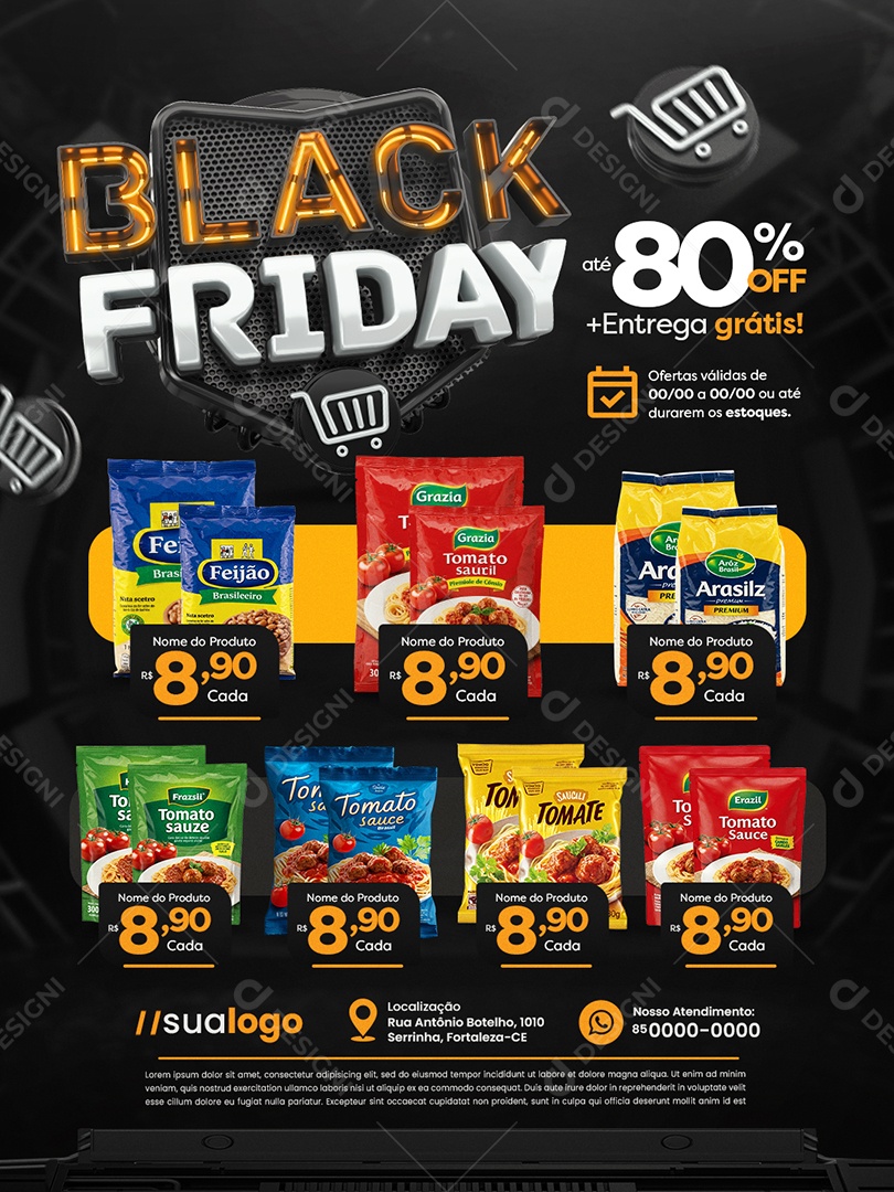 Black Friday Supermercado Produtos 80% Off Social Media PSD Editável