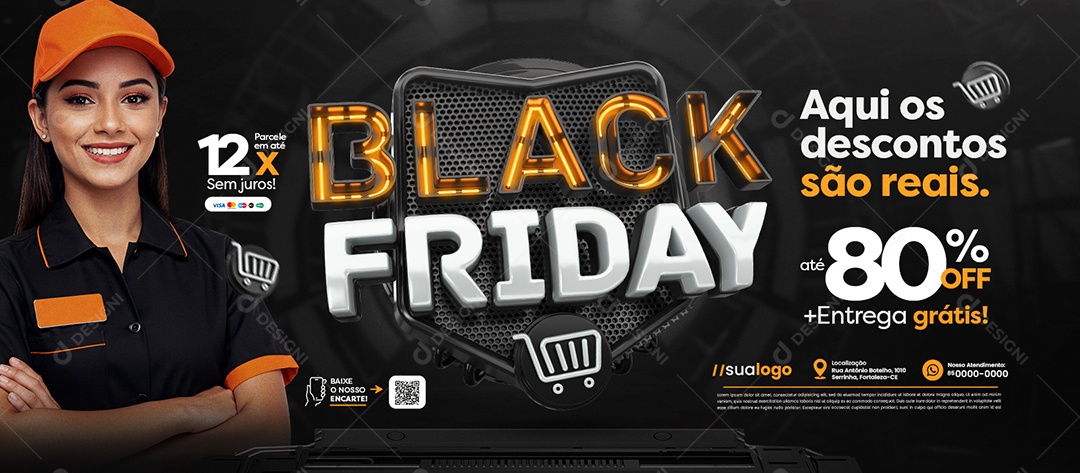 Banner Black Friday Supermercado Aqui os Descontos São Reais Social Media PSD Editável