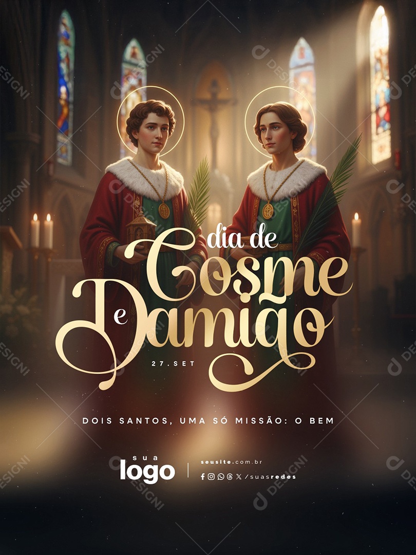 Dia de São Cosme e Damião 27 de Setembro Social Media PSD Editável
