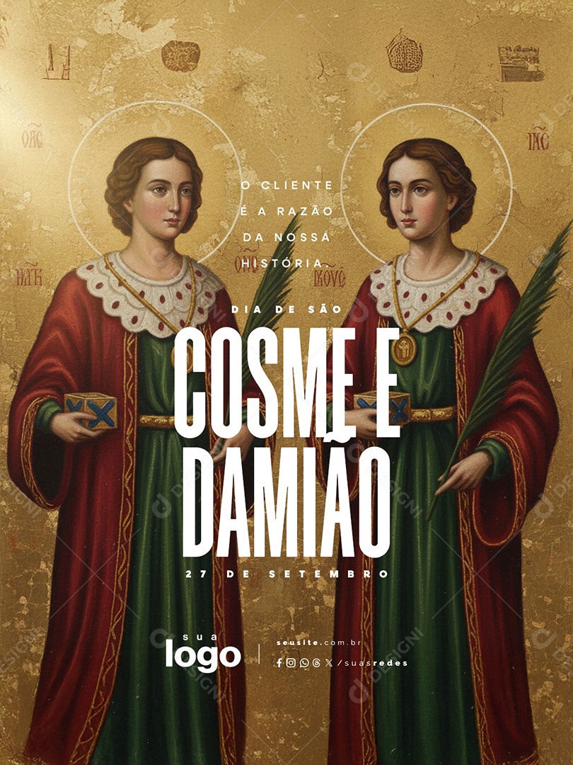 Dia de São Cosme e Damião 27 de Setembro Dois Santos Social Media PSD Editável