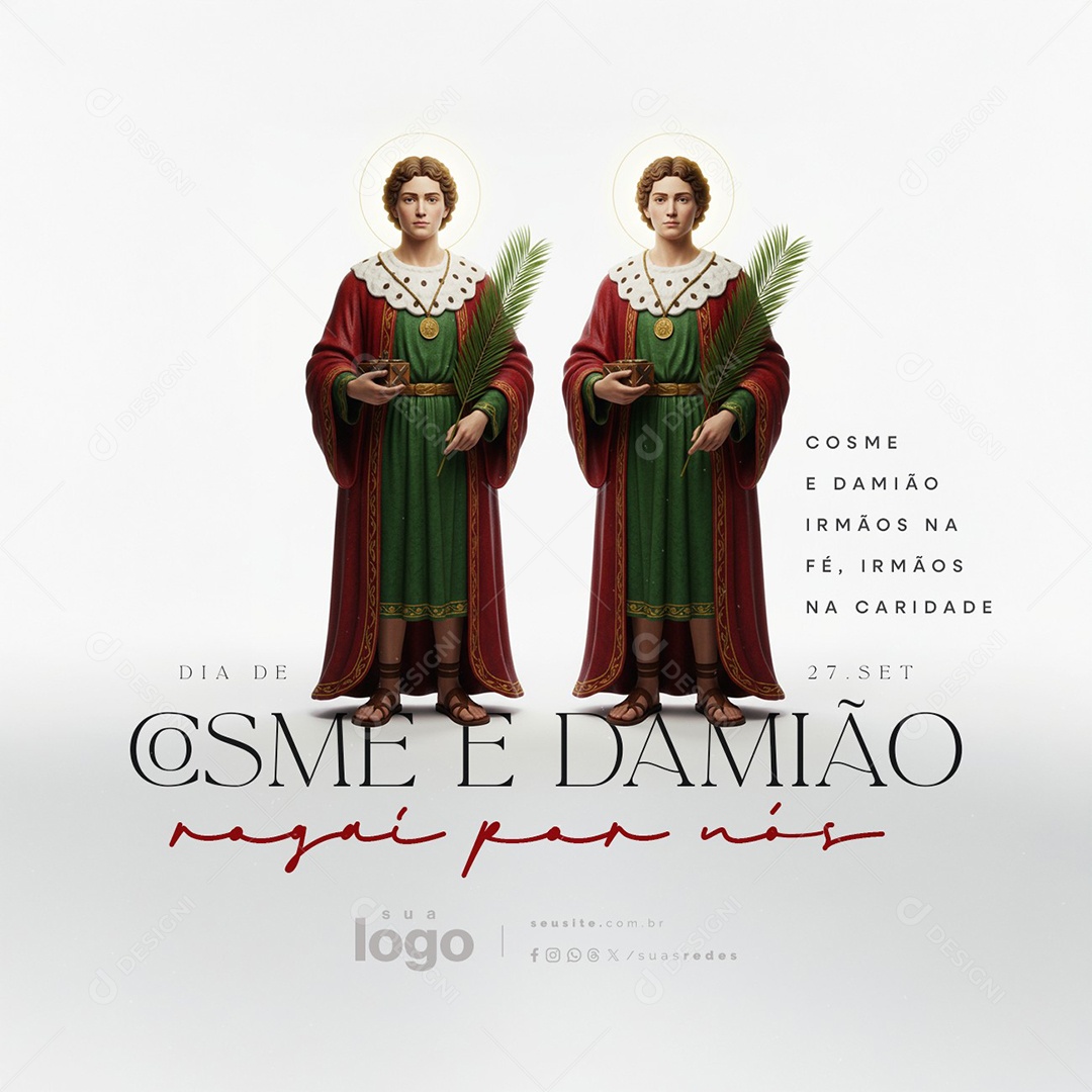 Dia de São Cosme e Damião 27 de Setembro Rogai por Nós Social Media PSD Editável