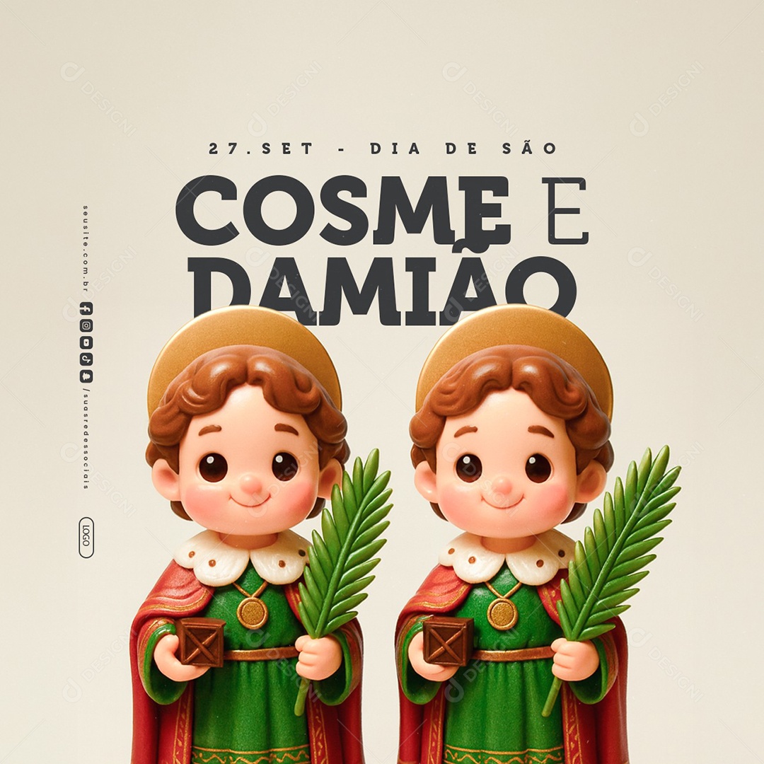 Dia de São Cosme e Damião 27 de Setembro Social Media PSD Editável