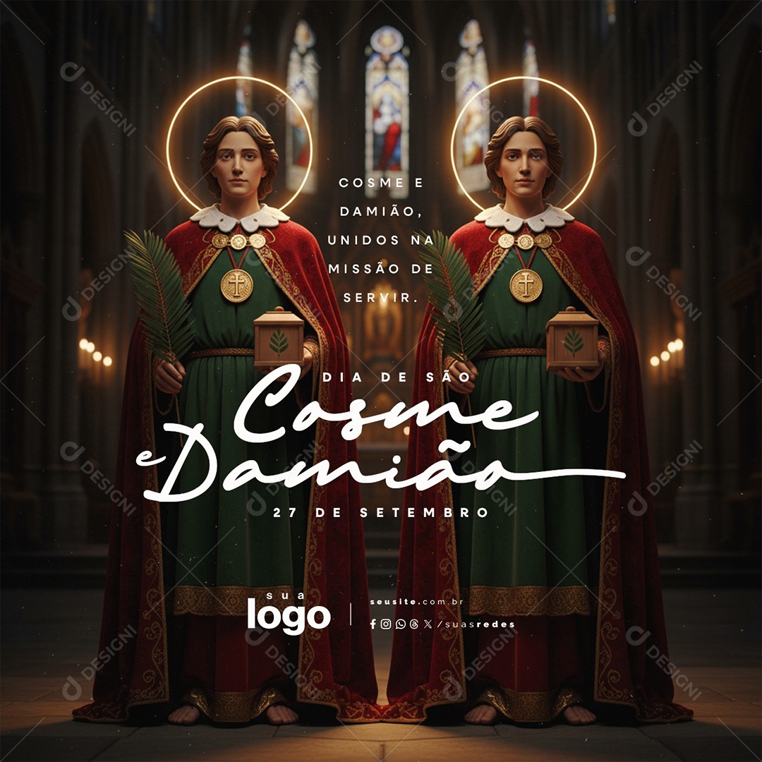 Dia de São Cosme e Damião 27 de Setembro Unidos na Missão de Servir Social Media PSD Editável