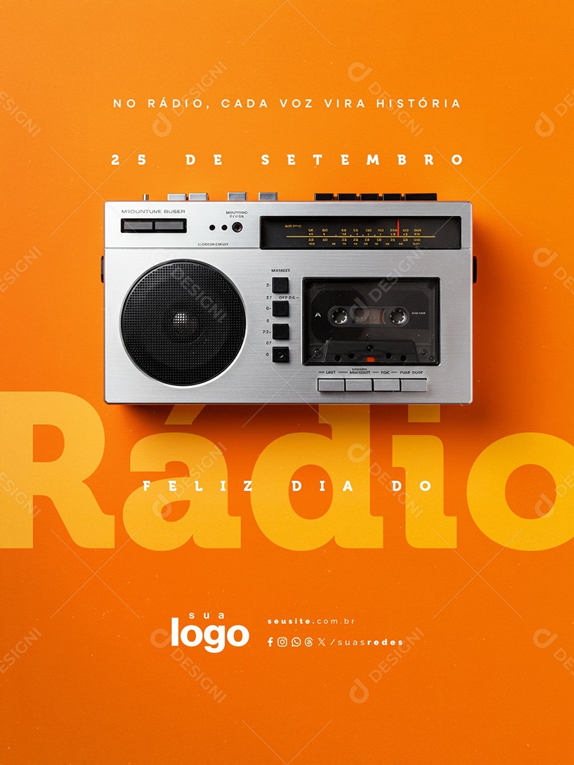 Feliz Dia do Rádio 25 de Setembro Cada Voz Vira História Social Media PSD Editável