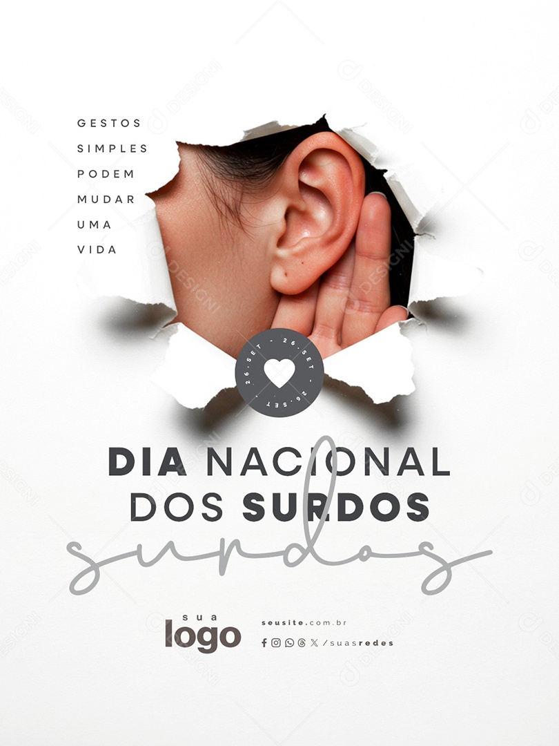 Dia Nacional dos Surdos 26 de Setembro Gestos Simples Social Media PSD Editável