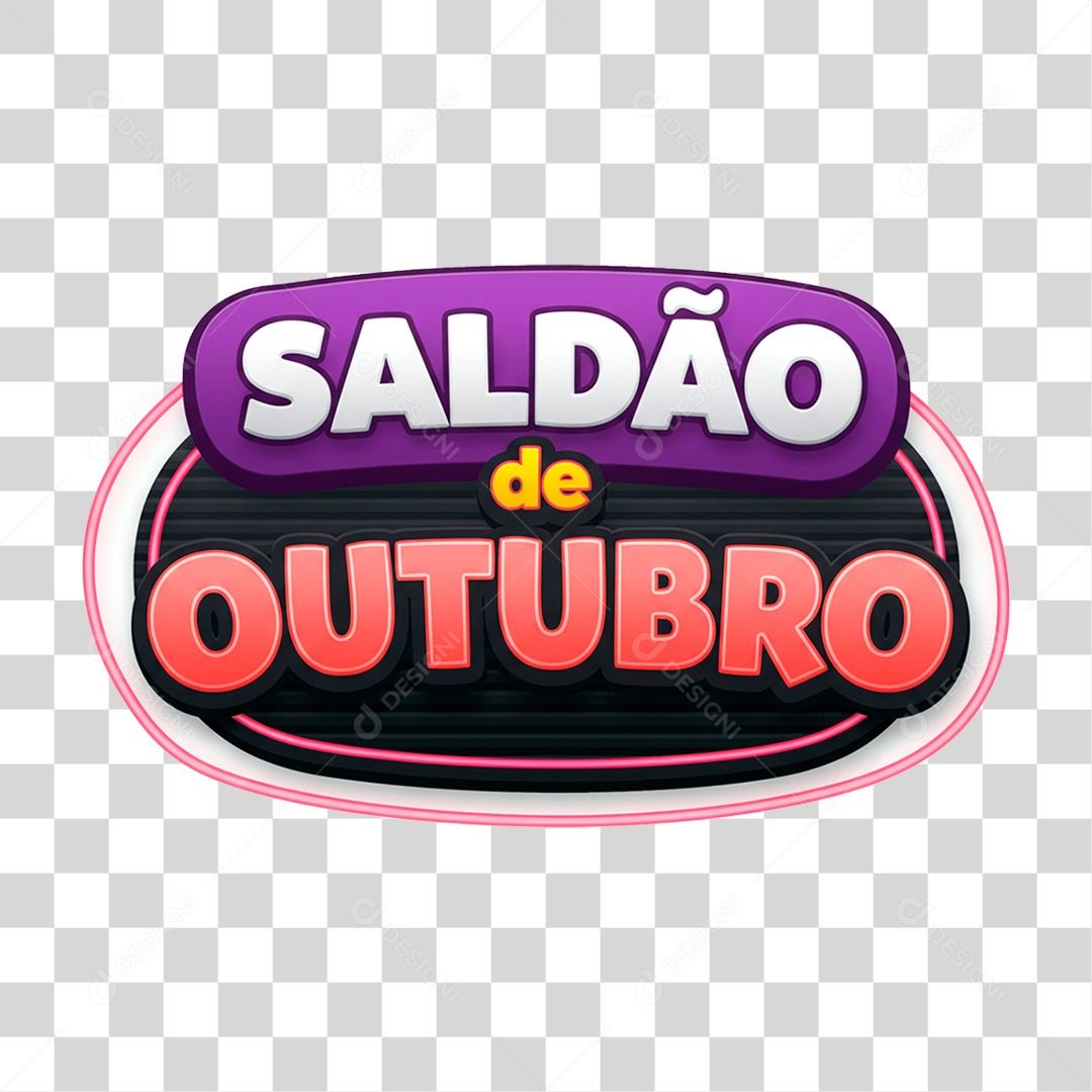 Selo 3D Saldão de Outubro para Composição PNG Transparente