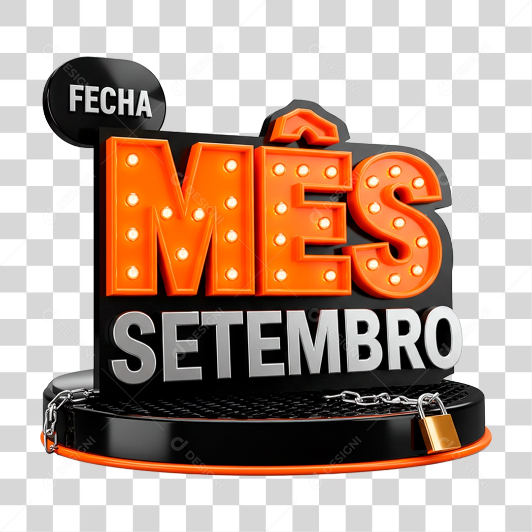 Selo 3D Fecha Mês Setembro PNG Transparente