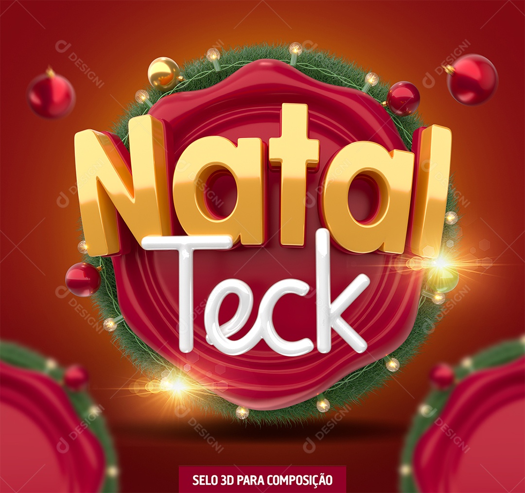 Natal Teck Selo 3D Dourado Vermelho e Branco para Composição PSD
