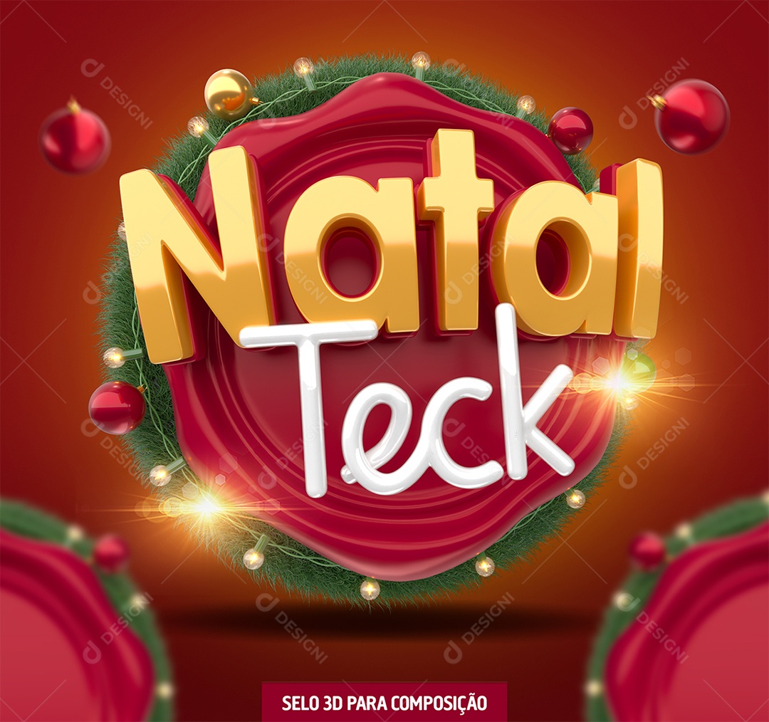 Natal Teck Selo 3D Dourado Vermelho e Branco para Composição PSD