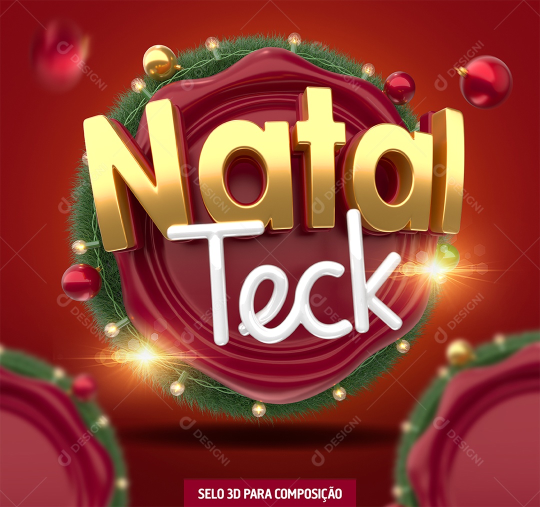 Natal Teck Selo 3D Dourado e Branco para Composição PSD