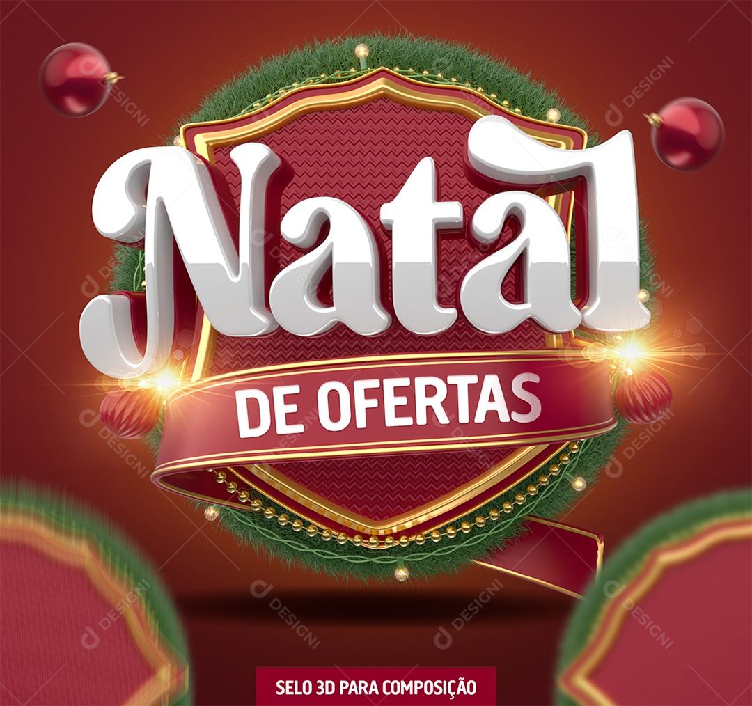 Natal de Ofertas Selo 3D Branco e Vermelho para Composição PSD
