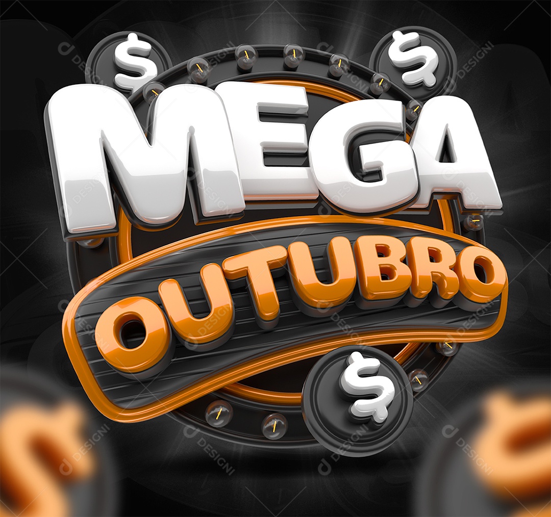 Mega Outubro Selo 3D para Composição PSD