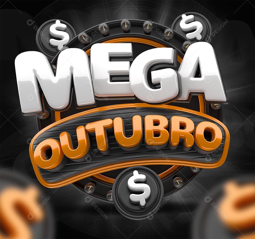 Mega Outubro Selo 3D para Composição PSD