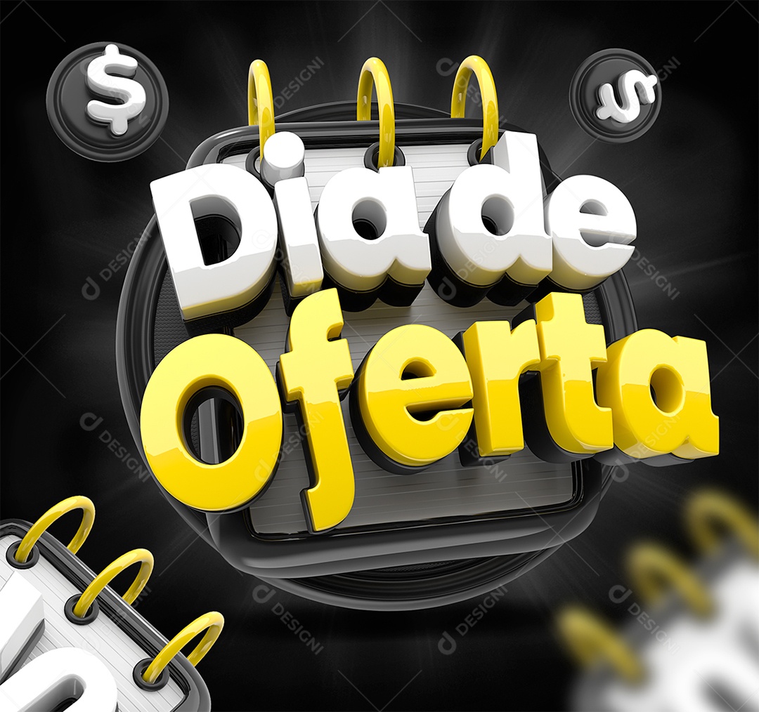 Dia de Oferta Selo 3D Branco e Amarelo para Composição PSD
