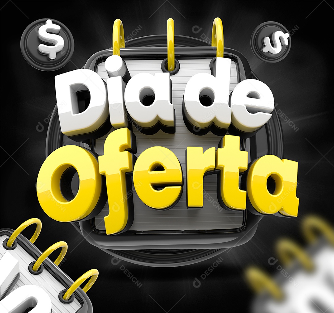 Dia de Oferta Selo 3D Branco e Amarelo para Composição PSD