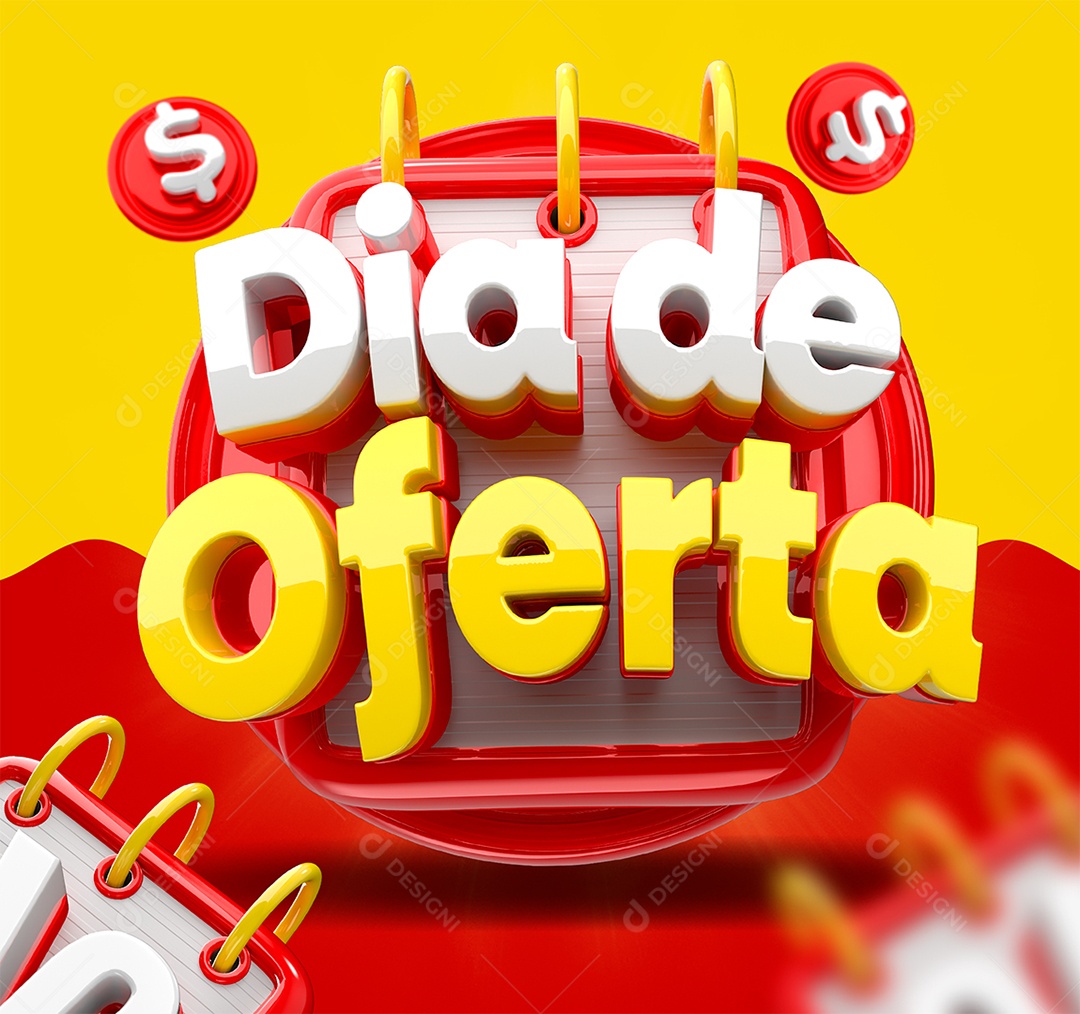 Dia de Oferta Selo 3D Vermelho Branco e Amarelo para Composição PSD