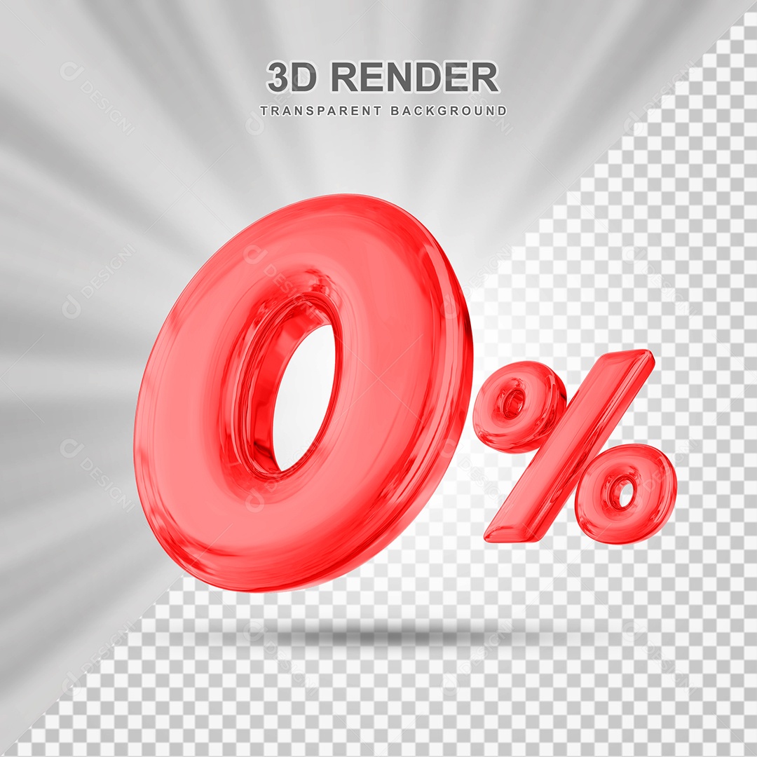 Número de Desconto 0% Elemento 3D Vermelho para Composição PSD