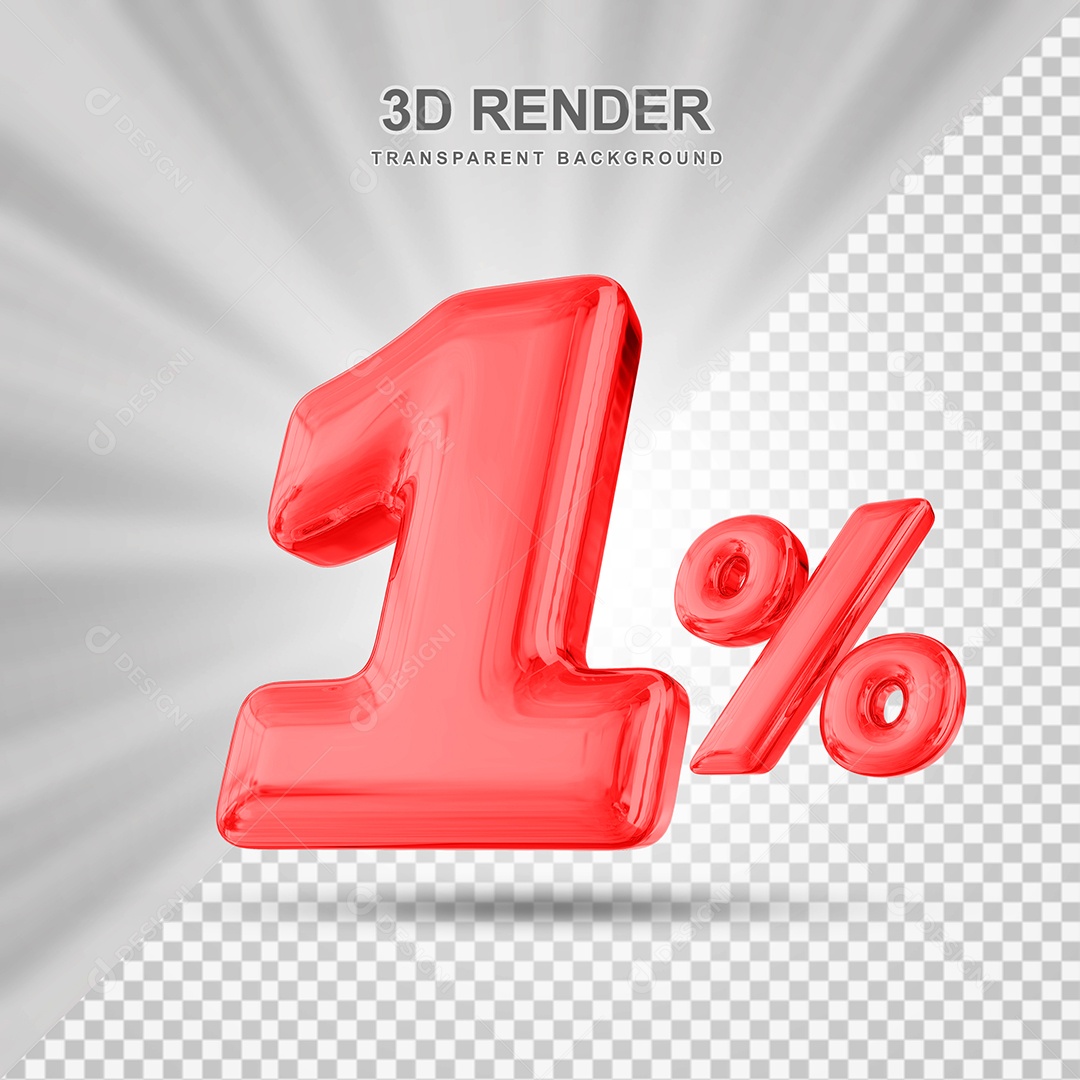 Número de Desconto 1% Elemento 3D Vermelho para Composição PSD