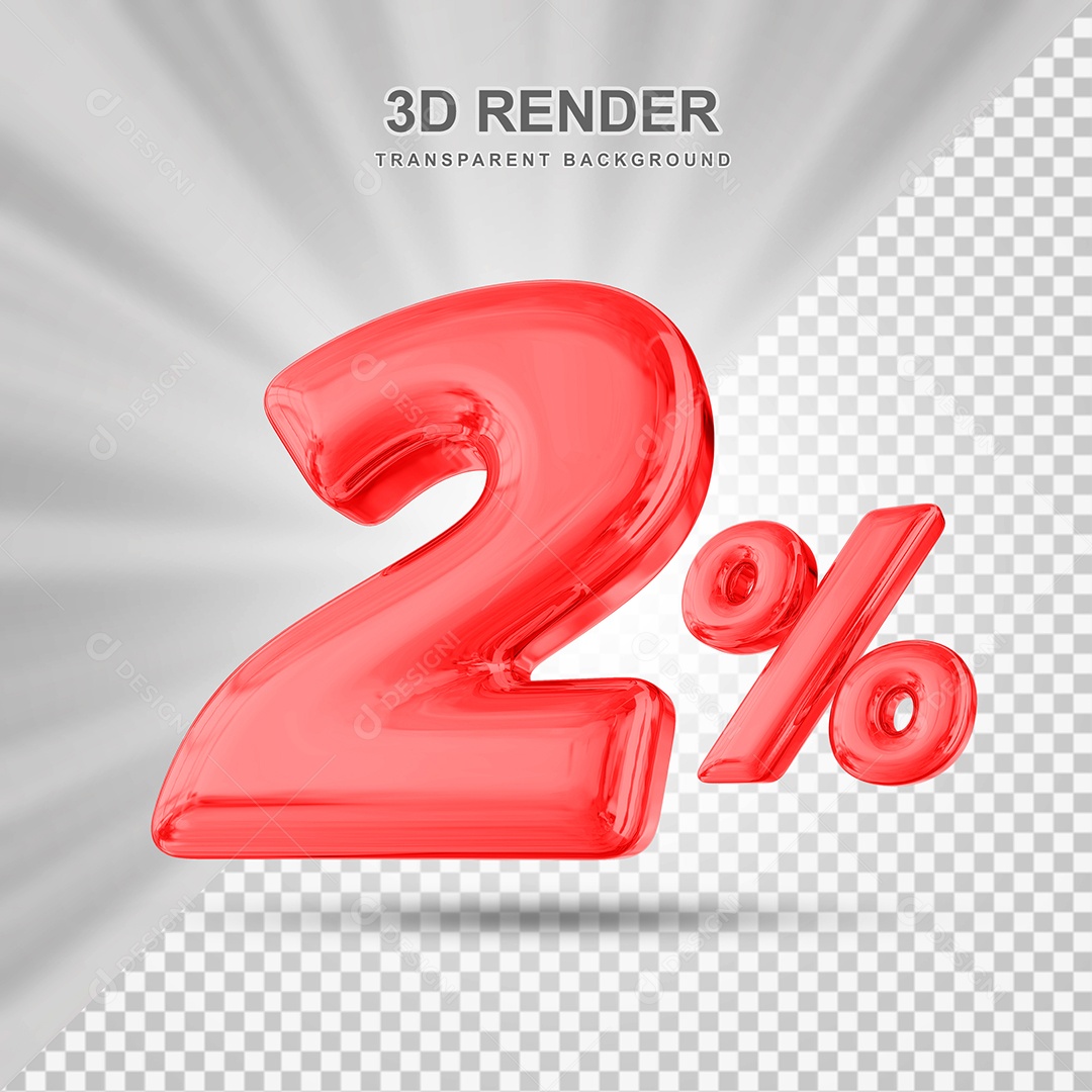 Número de Desconto 2% Elemento 3D Vermelho para Composição PSD