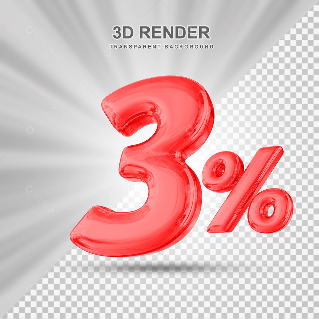 Número de Desconto 3% Elemento 3D Vermelho para Composição PSD