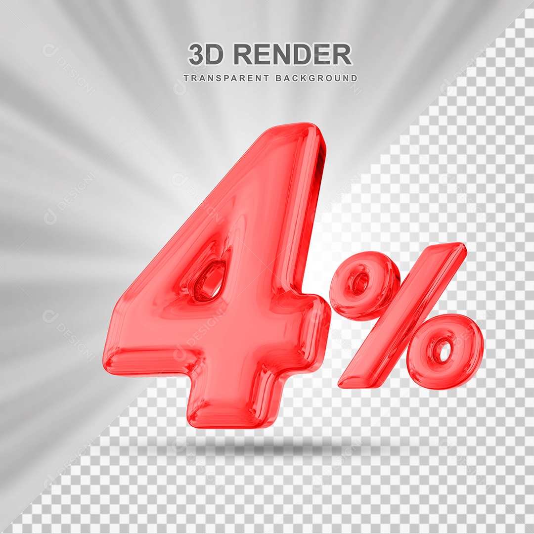 Número de Desconto 4% Elemento 3D Vermelho para Composição PSD