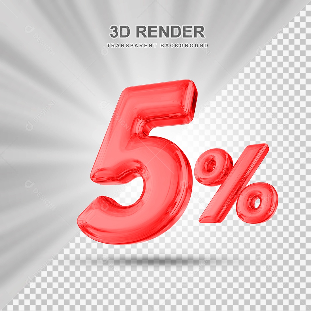 Número de Desconto 5% Elemento 3D Vermelho para Composição PSD