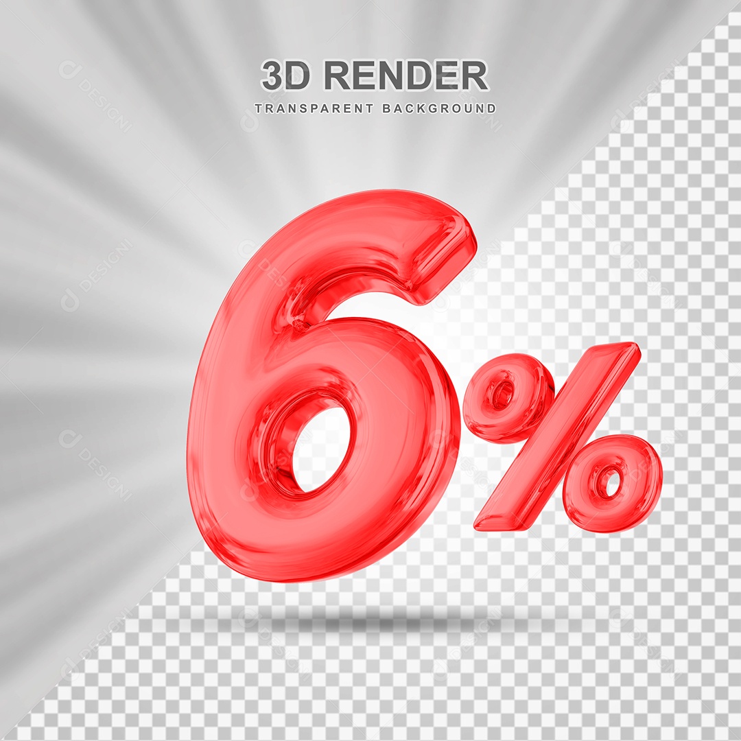 Número de Desconto 6% Elemento 3D Vermelho para Composição PSD