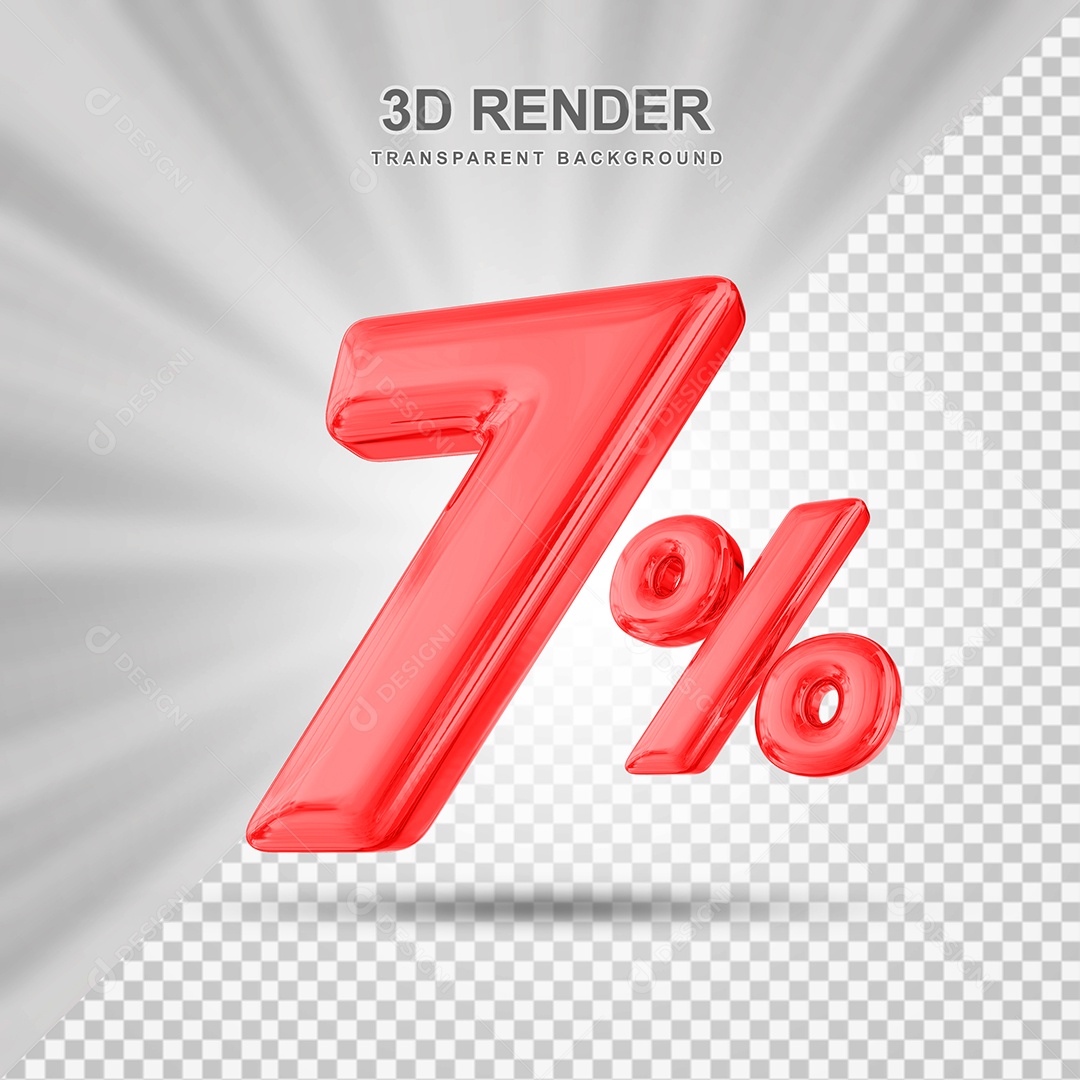 Número de Desconto 7% Elemento 3D Vermelho para Composição PSD